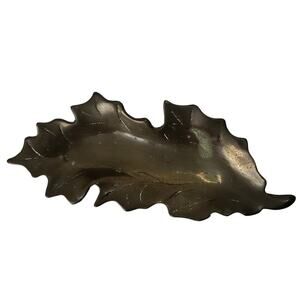 Vintage Cast Solid Brass Oak Leaf Dish Tray Trinket Keys Jewelry Holder